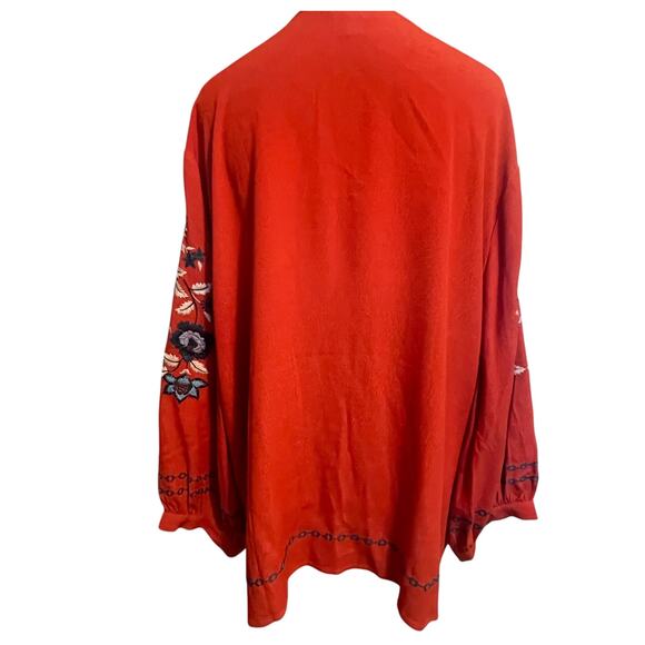 Garnet Hill Embroidered-Yoke Bishop-Sleeve Blouse Womens XL Rust Floral Boho Top - Picture 6 of 10